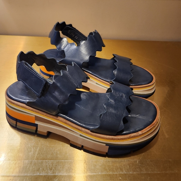Homers Shoes - Navy Blue Scalloped Homers Platform Sandals